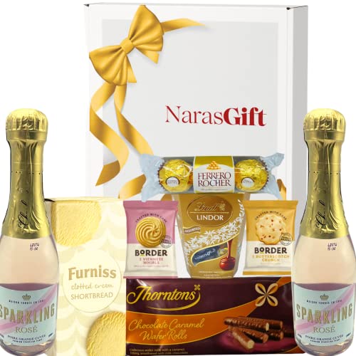 Pink Champagne Gift Set - Rose Pink Champagne Wine, Chocolate, Biscuits, Wafer Rolls - Wine Gift Set, Birthday Gift Hampers for Women, Wine Gifts for Women, Chocolate and Wine Hamper Gifts for Women