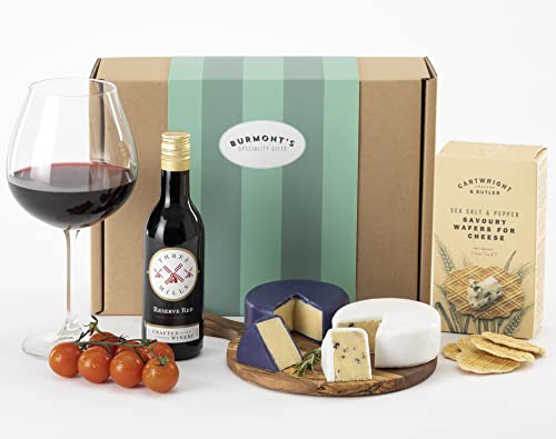 Snowdonia Cheese & Wine Hamper - Rock Star Cave Aged & Truffle Trove Extra Mature Cheddar - Three Mills Reserve Red Wine and Cartwright & Butler Wafers - Hamper Exclusive To Burmont's