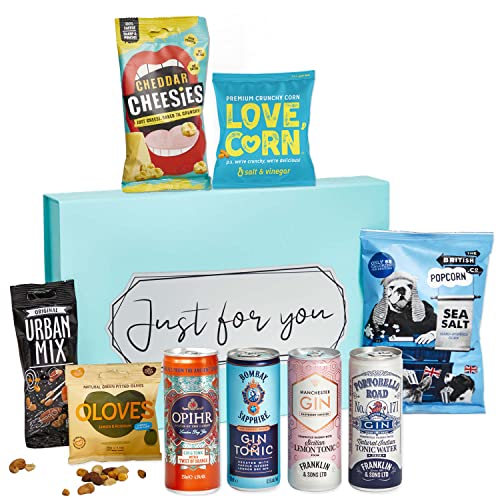 Gin & Tonic Gift Set Hamper – A Variety of G&Ts with a Mix of Snacks, Presented in a Gift Box, Perfect for any Occasion (Just for you)