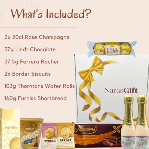 Pink Champagne Gift Set - Rose Pink Champagne Wine, Chocolate, Biscuits, Wafer Rolls - Wine Gift Set, Birthday Gift Hampers for Women, Wine Gifts for Women, Chocolate and Wine Hamper Gifts for Women