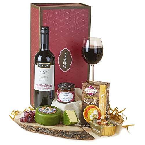 Hay Hampers Ploughman's Hamper Gift Set with Cheddar Cheese & Red Wine - Gourmet Gifts for Men, Gift Food Hampers for Women