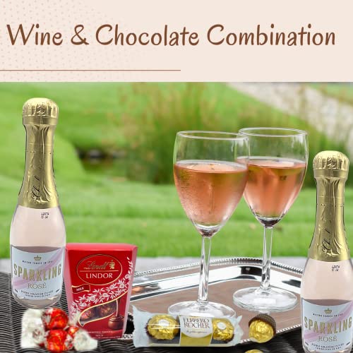 Pink Champagne Gift Set - Rose Pink Champagne Wine, Chocolate, Biscuits, Wafer Rolls - Wine Gift Set, Birthday Gift Hampers for Women, Wine Gifts for Women, Chocolate and Wine Hamper Gifts for Women