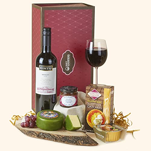 Hay Hampers Ploughman's Hamper Gift Set with Cheddar Cheese & Red Wine - Gourmet Gifts for Men, Gift Food Hampers for Women