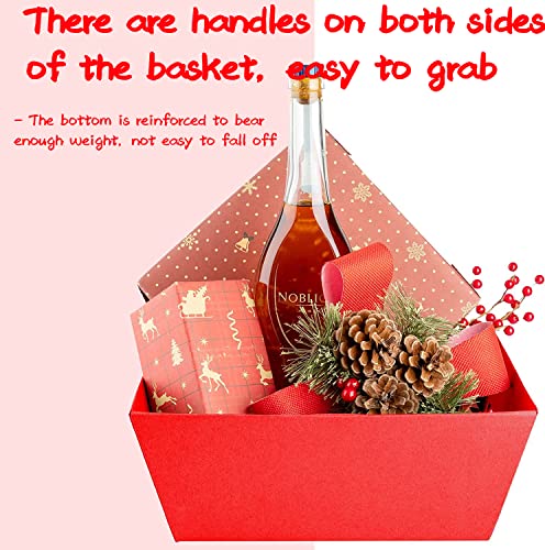 LATERN 6Pcs Large Empty Gifts Baskets, 25CM x 20CM x 11CM Red Gifts Baskets Wine Basket Snack Organizing Basket with Handles for Wedding Birthday Christmas Valentines Holiday Party Favors