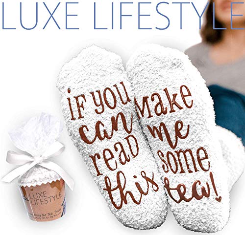 Birthday Gifts for Women “If You Can Read This Bring Me Tea! ” Gifts for Her Funny Cupcake Socks - Warm Fluffy Socks Women Christmas Presents for Mum Friendship Valentines Mothers Day gifts ideas