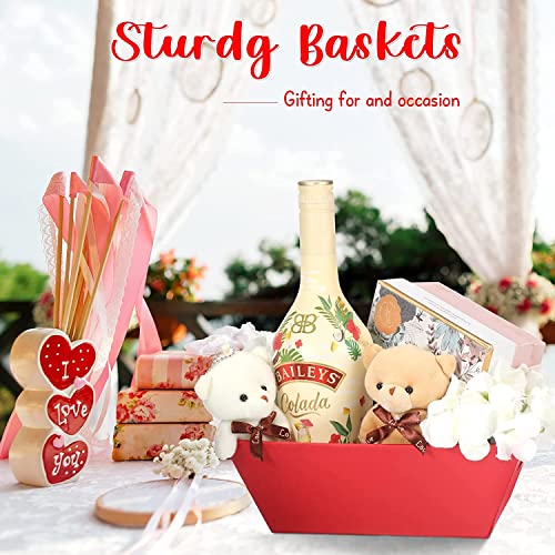 LATERN 6Pcs Large Empty Gifts Baskets, 25CM x 20CM x 11CM Red Gifts Baskets Wine Basket Snack Organizing Basket with Handles for Wedding Birthday Christmas Valentines Holiday Party Favors