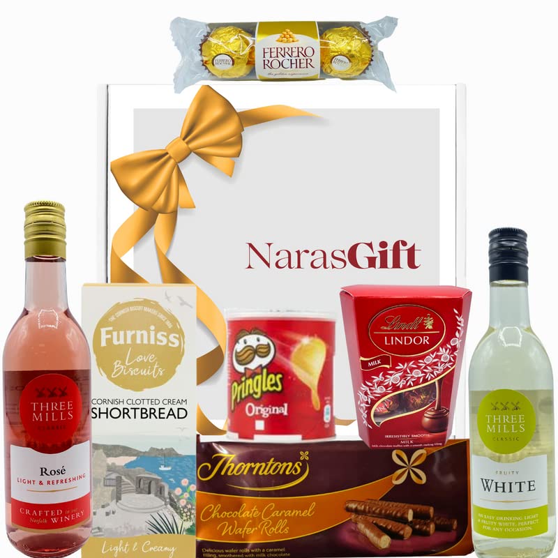 Wine Gift Set - White and Rose Wine and Chocolate Gift Set, Biscuits, Crisps - Birthday Gifts for Her, Wine Gifts for Women, Wine Hamper, Wine Gifts for Women, Thank You Gift