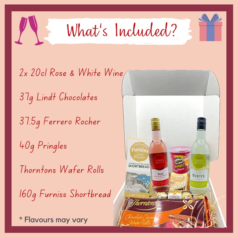 Wine Gift Set - White and Rose Wine and Chocolate Gift Set, Biscuits, Crisps - Birthday Gifts for Her, Wine Gifts for Women, Wine Hamper, Wine Gifts for Women, Thank You Gift