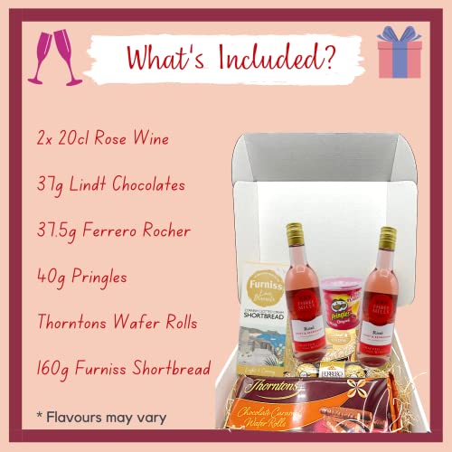 Rose Wine Gift Set - 2x Rose Wine and Chocolate Gift Set, Crisps, Biscuits and Wafer Rolls - Wine Gifts for Women, Alcohol Hampers for Couples, Birthday Gifts for Her, Wine Hamper for Men Women