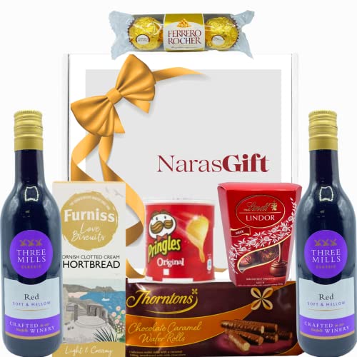 Red Wine Gift Set - 2x Red Wine and Chocolate Gift Set, Pringles, Biscuits and Wafer Rolls - Alcohol Gift Hampers for Couples, Birthday Gifts for Her, Wine Hamper Gift Set , Presents for Men and Women