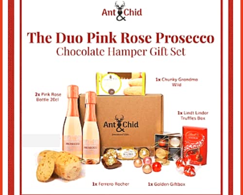 The Pink Rose Prosecco Chocolate Hamper Gift Set, Prosecco Gift Set for Women - All Birthdays|Mother's Day|Valentine Day|cassions