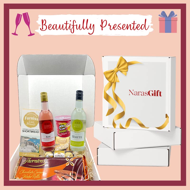 Wine Gift Set - White and Rose Wine and Chocolate Gift Set, Biscuits, Crisps - Birthday Gifts for Her, Wine Gifts for Women, Wine Hamper, Wine Gifts for Women, Thank You Gift