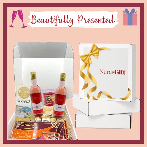 Rose Wine Gift Set - 2x Rose Wine and Chocolate Gift Set, Crisps, Biscuits and Wafer Rolls - Wine Gifts for Women, Alcohol Hampers for Couples, Birthday Gifts for Her, Wine Hamper for Men Women