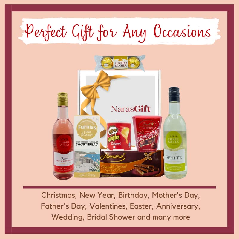 Wine Gift Set - White and Rose Wine and Chocolate Gift Set, Biscuits, Crisps - Birthday Gifts for Her, Wine Gifts for Women, Wine Hamper, Wine Gifts for Women, Thank You Gift