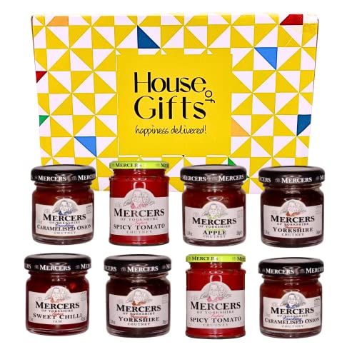 Chutney food hamper gift set compliment for cheese hamper lovers including 8 unique jars of pate including Spicy Tomato, Caremalised Onion, Yorkshire, Apple, & Sweet Chili ideal for cheese board