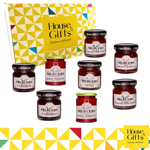 Chutney food hamper gift set compliment for cheese hamper lovers including 8 unique jars of pate including Spicy Tomato, Caremalised Onion, Yorkshire, Apple, & Sweet Chili ideal for cheese board