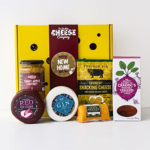New Home Housewarming Cheese Gift Box. A Delicious Gourmet Hamper Box, Packed Full of Delicious Savoury Snacks. The Gift to Give for Housewarming Presents. The Chuckling Cheese Company.