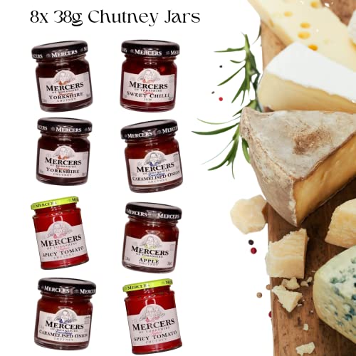 Chutney food hamper gift set compliment for cheese hamper lovers including 8 unique jars of pate including Spicy Tomato, Caremalised Onion, Yorkshire, Apple, & Sweet Chili ideal for cheese board
