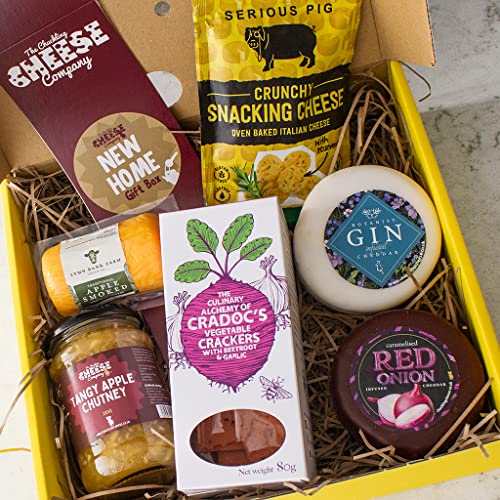 New Home Housewarming Cheese Gift Box. A Delicious Gourmet Hamper Box, Packed Full of Delicious Savoury Snacks. The Gift to Give for Housewarming Presents. The Chuckling Cheese Company.