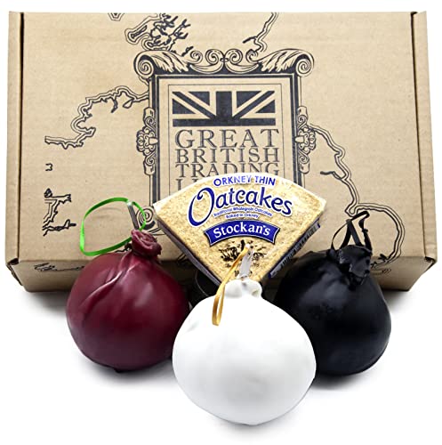 SHORROCKS Lancashire Cheese Bomb Gift Hamper Three x 230g Traditional Lancashire Bomb, Red Onion Bomb & Vintage Gold Bomb with Stockan's Thin Orkney Oatcakes from GREAT BRITISH TRADING LIMITED