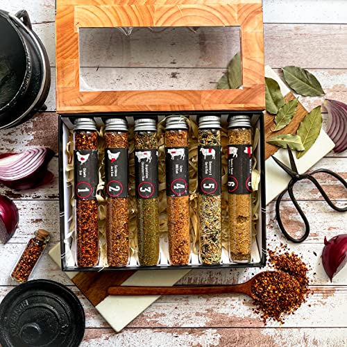 eat.art Butchers Block – Man Size Spice Gift Set XL Tubes – 6 Meat BBQ Rubs – Argentinian Chimichurri - Caribbean Jerk - Sweet Mustard – Chipotle - Cajun BBQ -Rosemary Garlic Rub – Food Cooking Gift