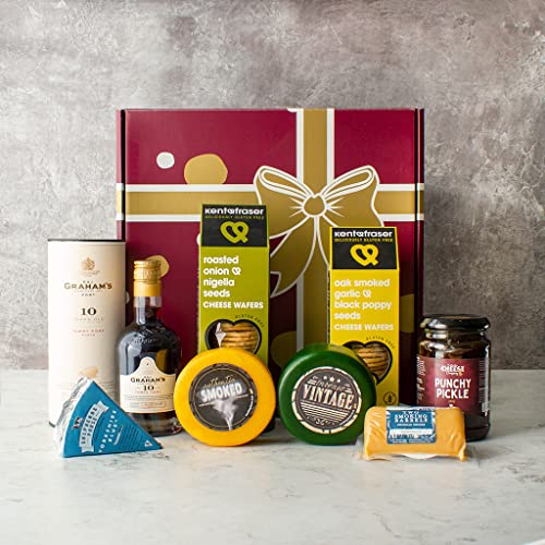 Port and Cheese Gift Hamper - The Ultimate Port Gift Set. Port & Cheese Board Selection Box. Unusual Gifts. Gift Hampers for Couples to Enjoy. The Chuckling Cheese Company.
