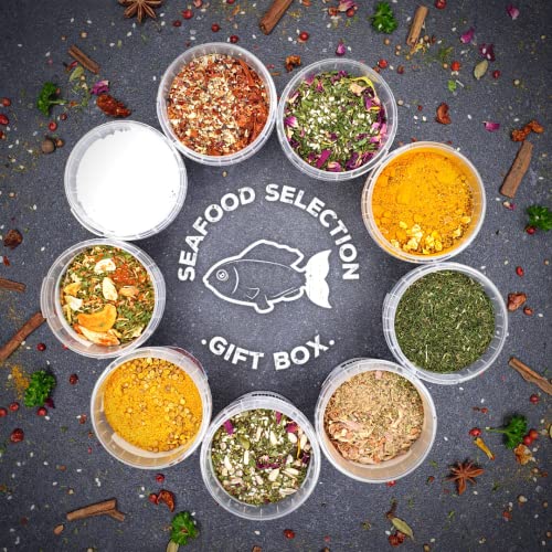 Nature Kitchen Gourmet Seafood Seasoning Selection Mix Gift Set. 9X Gluten-Free Herbs and Spices for Cooking Fish Recipes, Roasting and Marinades. Including Thai Stir-Fry, Paella Spice, Dill Herbs