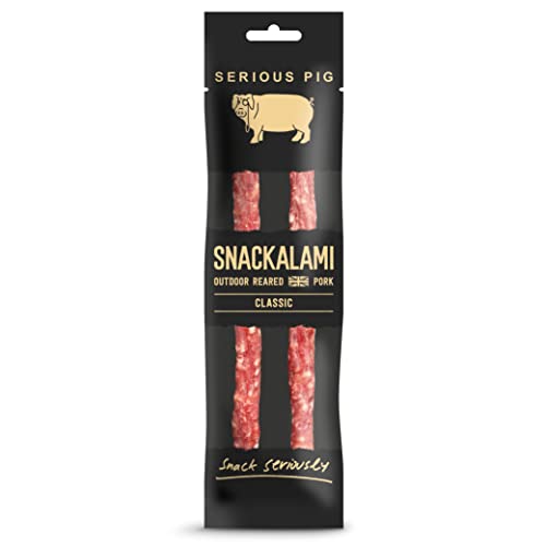SERIOUS PIG - Salami Pub Snacks, Keto Snacks, High Protein, Meaty, Made with Outdoor Reared British Pork, Savoury Salami Sticks (Snackalami) (Classic) (12 Pack)