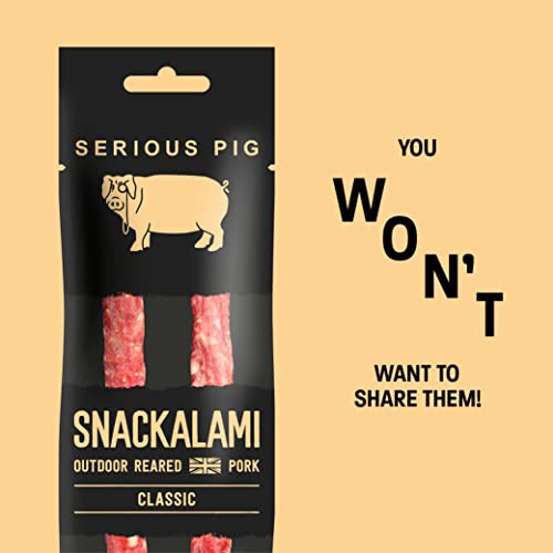 SERIOUS PIG - Salami Pub Snacks, Keto Snacks, High Protein, Meaty, Made with Outdoor Reared British Pork, Savoury Salami Sticks (Snackalami) (Classic) (12 Pack)