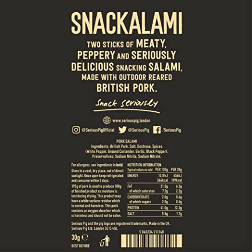 SERIOUS PIG - Salami Pub Snacks, Keto Snacks, High Protein, Meaty, Made with Outdoor Reared British Pork, Savoury Salami Sticks (Snackalami) (Classic) (12 Pack)