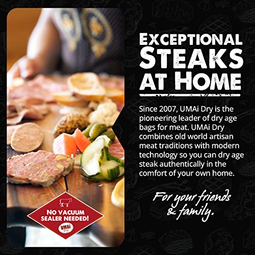UMAi Dry Premium Dry Age Bags for Meat | Dry Aging Meat Kit for Refrigerator | Simple at Home Method for Ribeye Striploin Steaks | Packet Includes 3 Bags