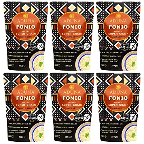 Aduna Certified Organic Fonio Super-Grain | Premium Gluten-Free African Ancient Super-Grain | All Natural Superfood Grain | Six Resealable Pouches 1.5kg (6 x 250g)