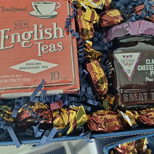 Great British Gift Tower - Gourmet Food Hamper with Award Winning Goodies & Presented in 7 Blue & Silver Gift Boxes - Wrapped with Ribbon