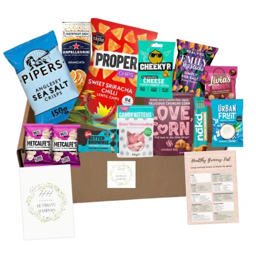 HappyHome Ultimate Hampers Gluten Free Hamper Snack Box-Selection of Healthy Low Calorie Snacks Suitable For Vegans-Contains Dairy Free Chocolate Sweets Biscuits and Savoury Treats Bundled