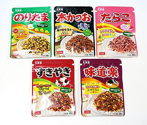 Marumiya Furikake Japanese Rice Seasonings 5 Packs (5.04oz) noritama,sukiyaki,okaka(Bonito),tarako（cod roe)