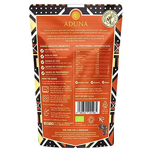 Aduna Certified Organic Fonio Super-Grain | Premium Gluten-Free African Ancient Super-Grain | All Natural Superfood Grain | Six Resealable Pouches 1.5kg (6 x 250g)
