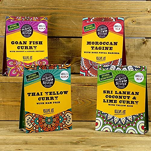 The Spice Sultan World Spice Kits Gift Set, Selection of Four Hand-Crafted Recipe Kits, Vegan Friendly, Gluten Free, Sugar Free, Cook & Discover Delicious Meals at Home