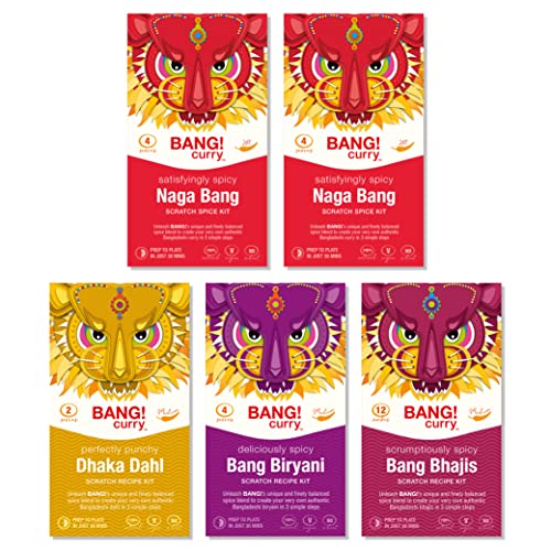 Spicy Curry Night Kit - Feeds 12 | 7 Authentic Curry Kits - Quick & Easy to Use | Free Recipe E-Book | 100% Natural and Gluten Free - BANG Curry