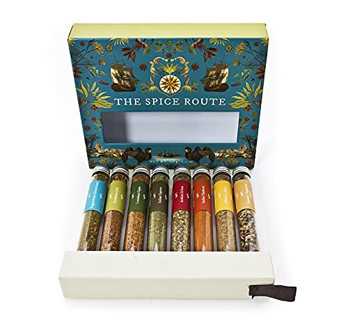 Eat.Art Spice Route - Around The World Spice Set Of 8 – Luxury Food Cooking Gifts - An Unusual Gourmet Selection Box – Unique Seasoning Set with Slide Out Spice Rack - Fathers Day Gift