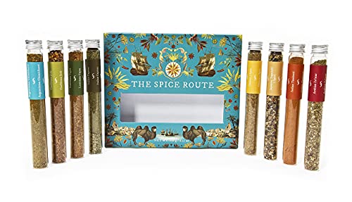 Eat.Art Spice Route - Around The World Spice Set Of 8 – Luxury Food Cooking Gifts - An Unusual Gourmet Selection Box – Unique Seasoning Set with Slide Out Spice Rack - Fathers Day Gift