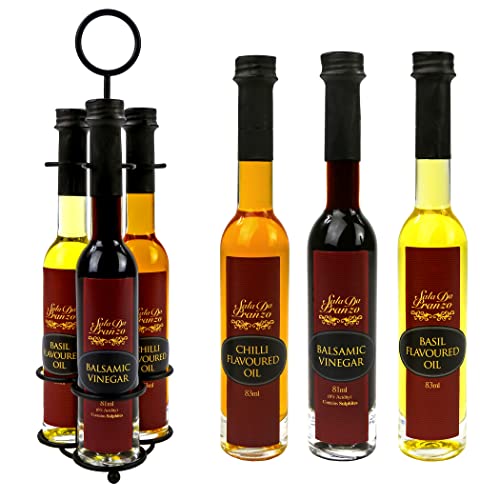 Italian Food and Cooking Gifts for Foodies - Flavoured Basil Oil, Chilli Oil & Balsamic Vinegar Gift Set - Gourmet Food Gifts for Men, Women & Couples