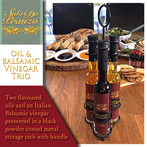 Italian Food and Cooking Gifts for Foodies - Flavoured Basil Oil, Chilli Oil & Balsamic Vinegar Gift Set - Gourmet Food Gifts for Men, Women & Couples