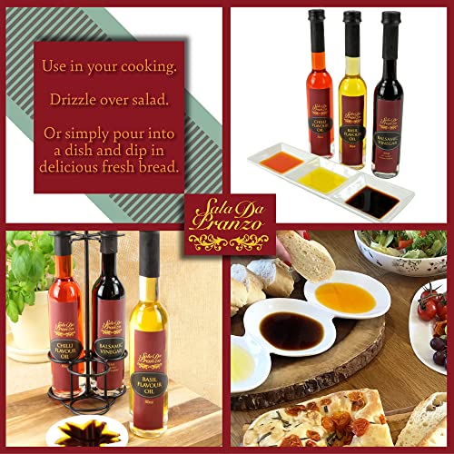Italian Food and Cooking Gifts for Foodies - Flavoured Basil Oil, Chilli Oil & Balsamic Vinegar Gift Set - Gourmet Food Gifts for Men, Women & Couples