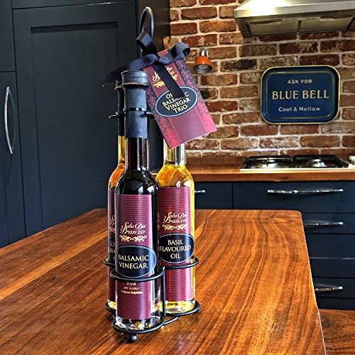 Italian Food and Cooking Gifts for Foodies - Flavoured Basil Oil, Chilli Oil & Balsamic Vinegar Gift Set - Gourmet Food Gifts for Men, Women & Couples