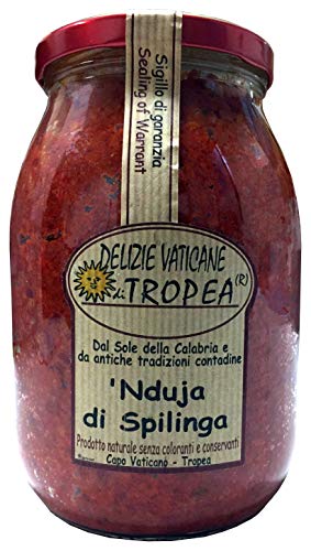 Nduja di Spilinga 1000gr - Spicy Spreadable Italian Sausage - Italian Artesian Food Gourmet Delicatessen- Made Italy - Typical Calabrian Product - Delizie Vaticane di Tropea