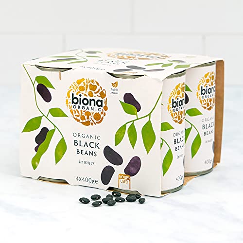Biona Organic Black Beans 400g, Pack of 4 - In Water, Pre-Cooked & Ready to Eat - No Added Sugar or Salt - Source of Vegan Protein and Fibre - BPA Free Can, Non GMA