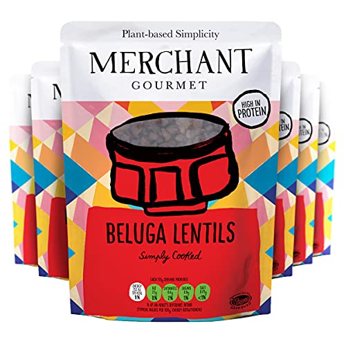 Merchant Gourmet New Beluga Lentils - Pack of 6 x 250 g Pouches (Ready-to-eat & Vegan)