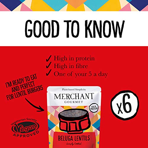Merchant Gourmet New Beluga Lentils - Pack of 6 x 250 g Pouches (Ready-to-eat & Vegan)