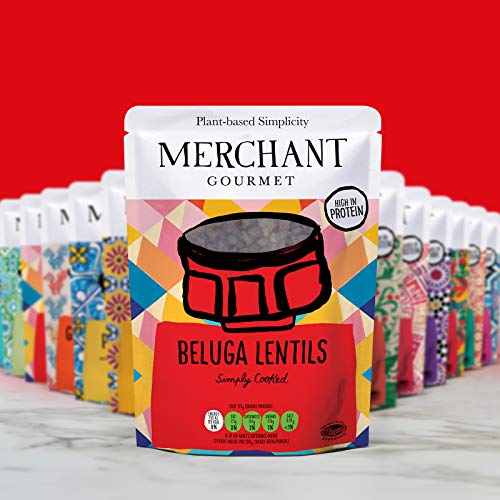 Merchant Gourmet New Beluga Lentils - Pack of 6 x 250 g Pouches (Ready-to-eat & Vegan)