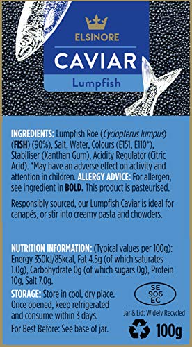 Elsinore Black Lumpfish Caviar 100g (Pack of 6) - Fish Caviar - Scandinavian Brand - Multipack